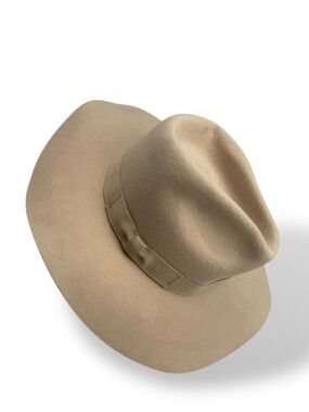 WYETH Wide Brim Fedora 100% Wool Felt Hat One Size  Beige Neutral